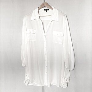 Melissa Paige - Chiffon polyester white pocket blouse with roll up sleeves - 3x